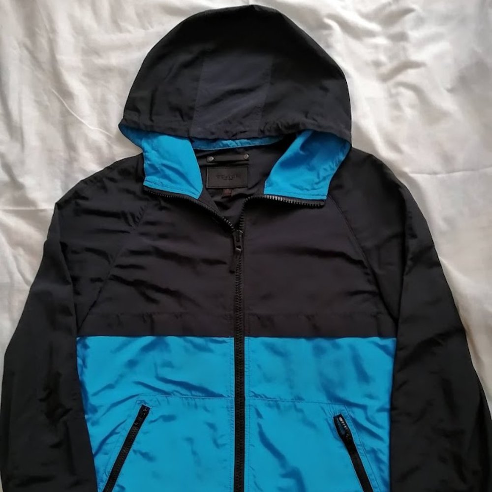 Coach Hooded wind breaker combination Blue and Black Size Medium almost new